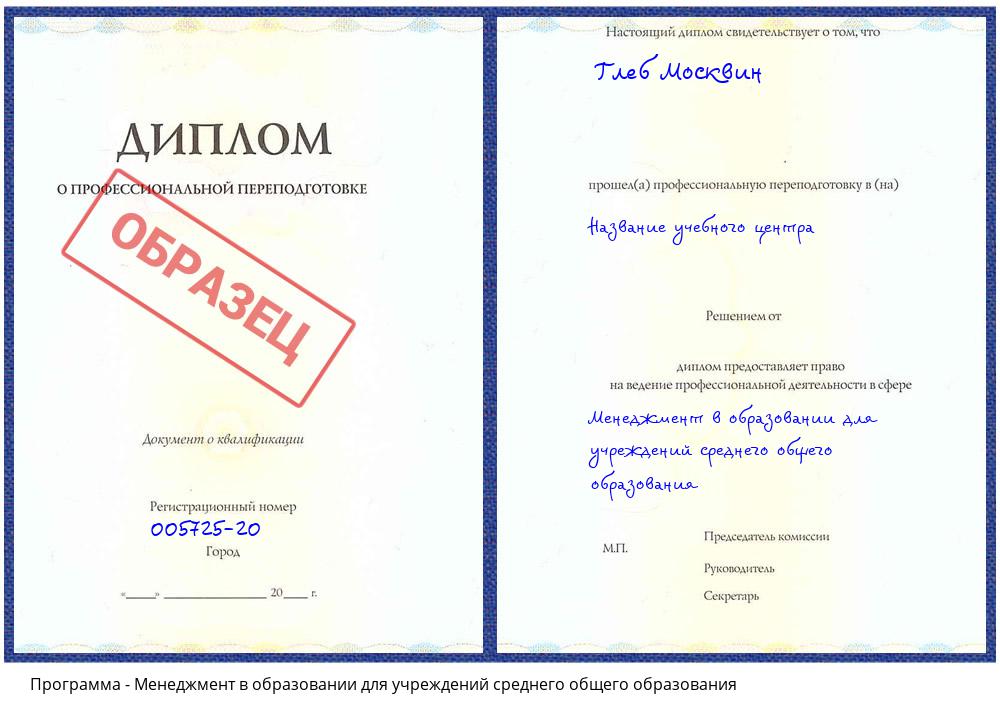 Менеджмент в образовании для учреждений среднего общего образования Грозный
