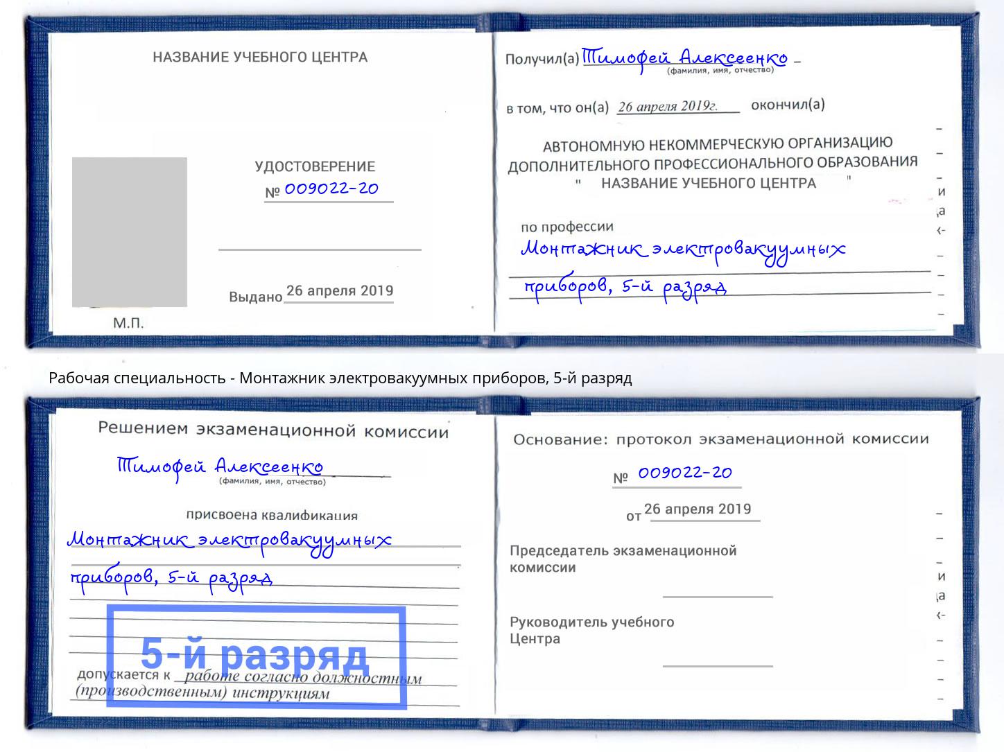 корочка 5-й разряд Монтажник электровакуумных приборов Грозный