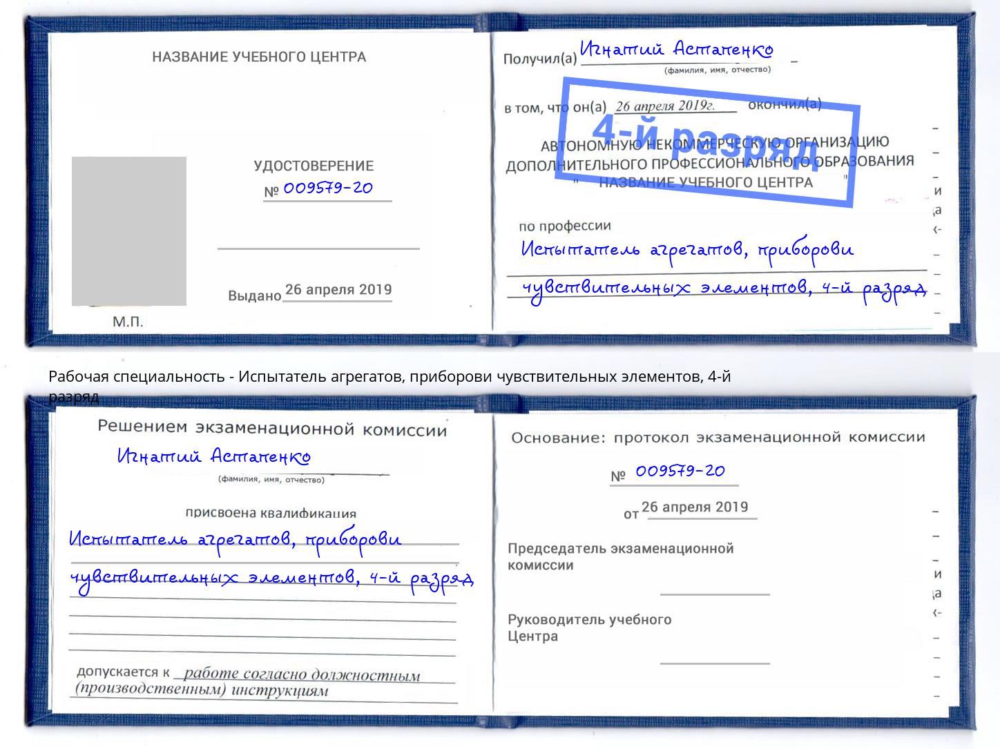 корочка 4-й разряд Испытатель агрегатов, приборови чувствительных элементов Грозный