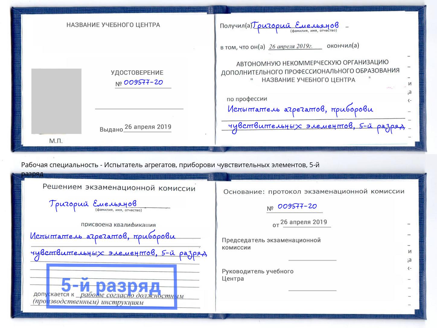 корочка 5-й разряд Испытатель агрегатов, приборови чувствительных элементов Грозный