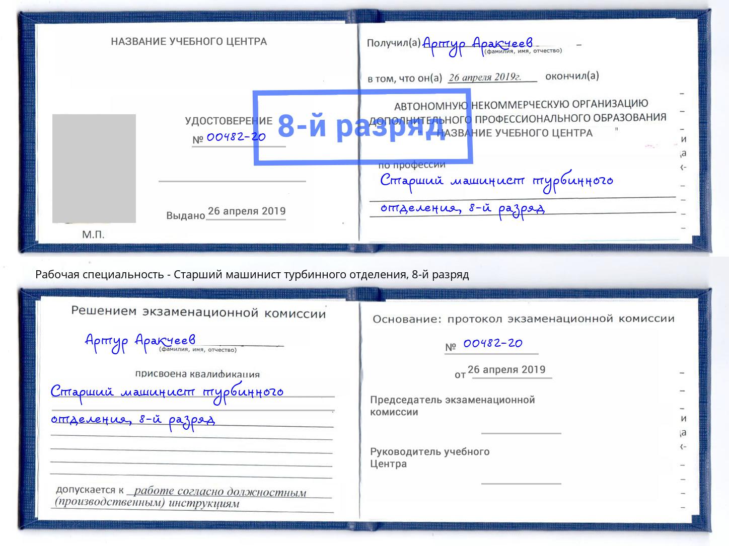 корочка 8-й разряд Старший машинист турбинного отделения Грозный