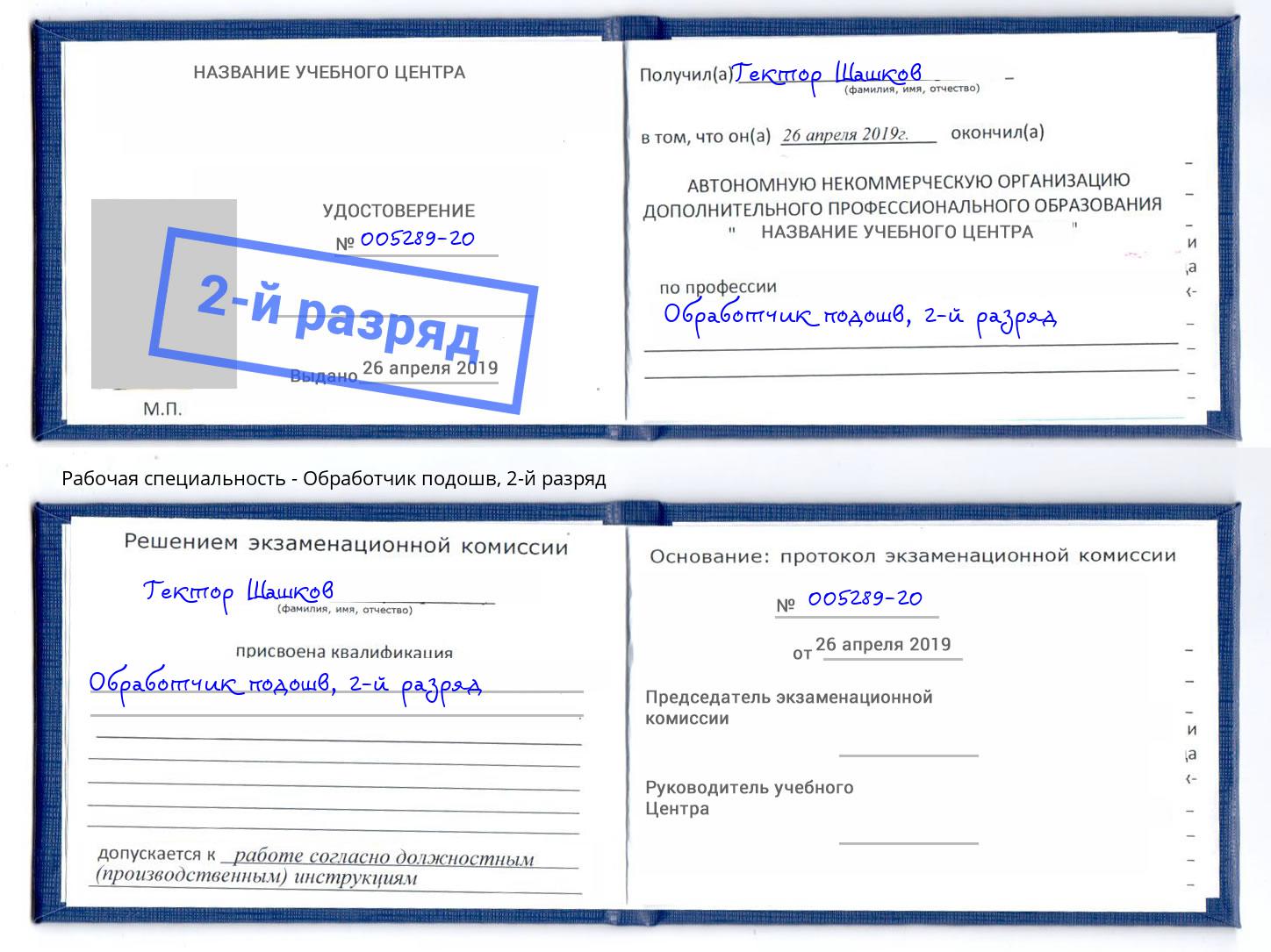 корочка 2-й разряд Обработчик подошв Грозный