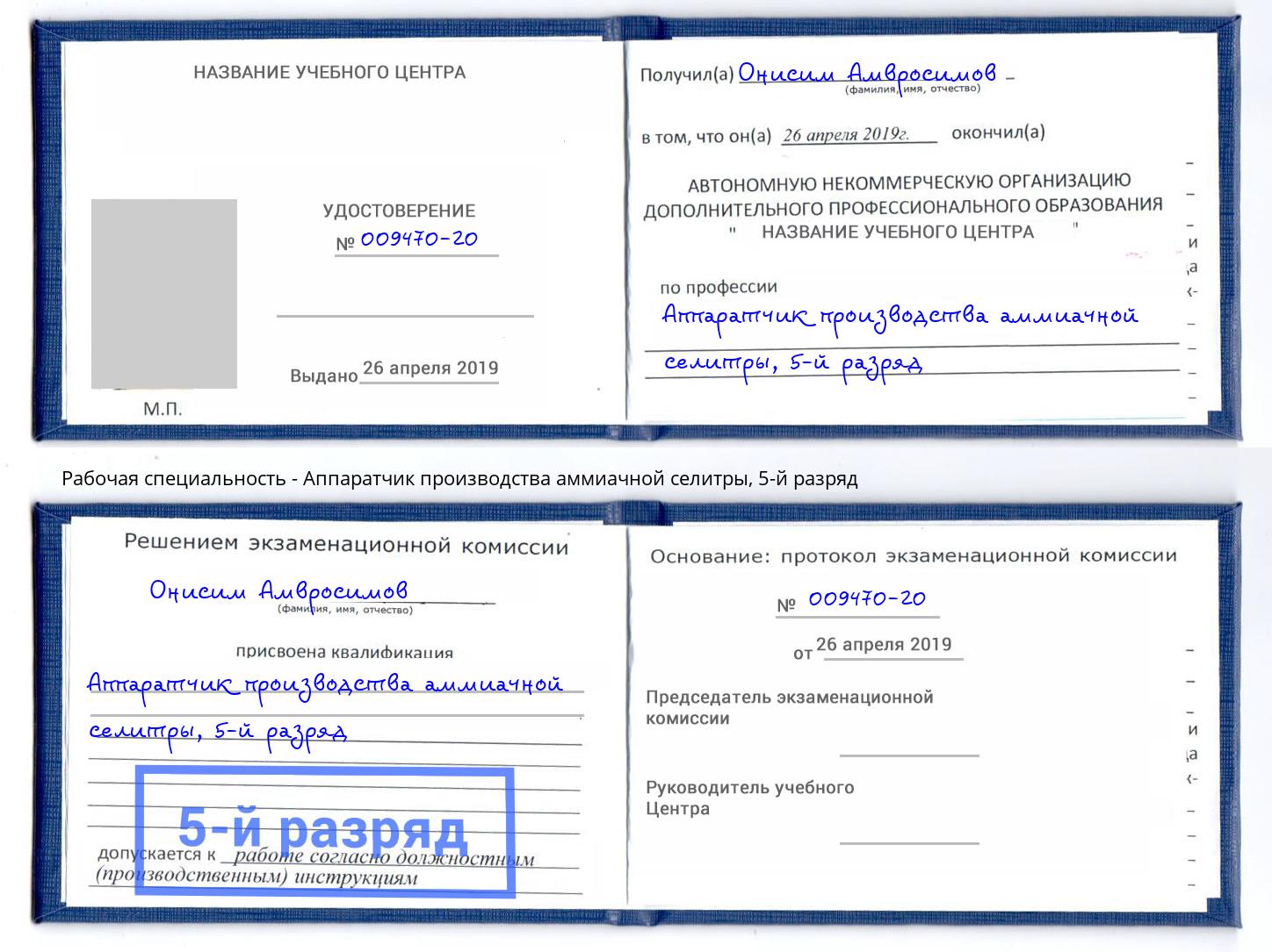 корочка 5-й разряд Аппаратчик производства аммиачной селитры Грозный