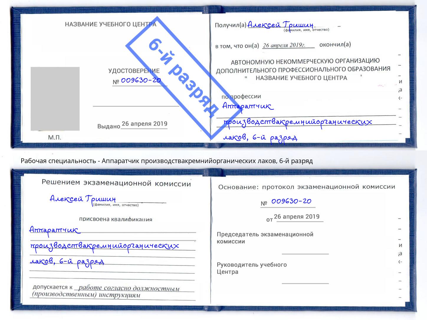 корочка 6-й разряд Аппаратчик производствакремнийорганических лаков Грозный