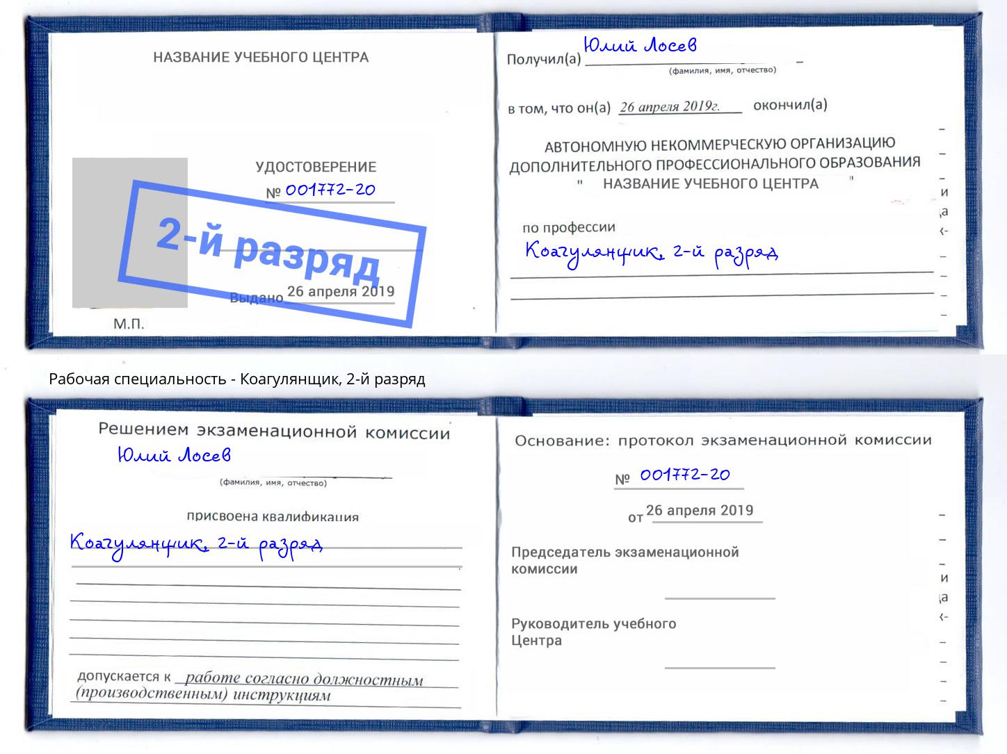 корочка 2-й разряд Коагулянщик Грозный