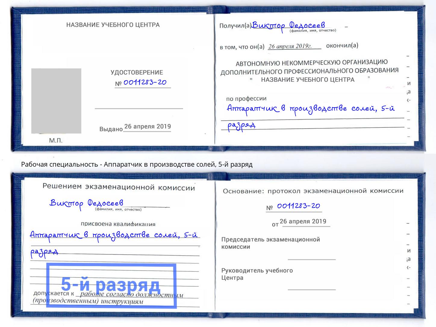 корочка 5-й разряд Аппаратчик в производстве солей Грозный