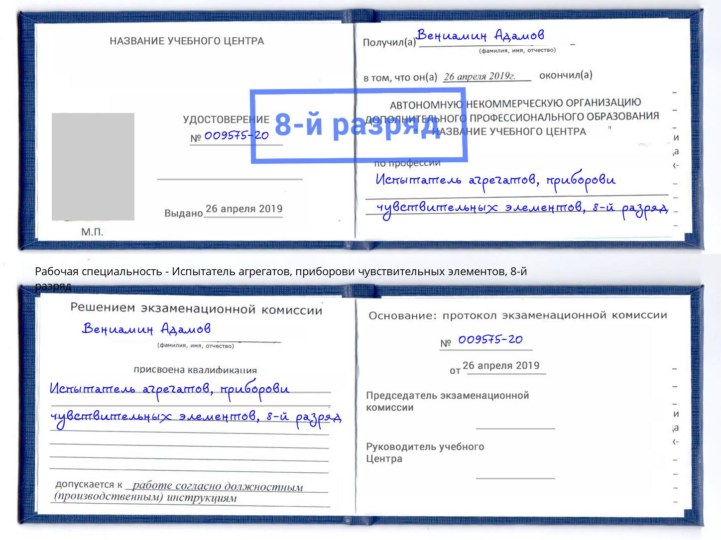 корочка 8-й разряд Испытатель агрегатов, приборови чувствительных элементов Грозный